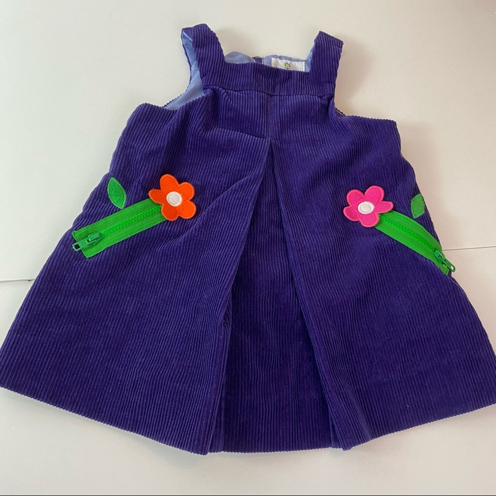 Vintage Florence Eiseman 3T Toddler Girl Purple Floral Zip Corduroy Jumper Dress